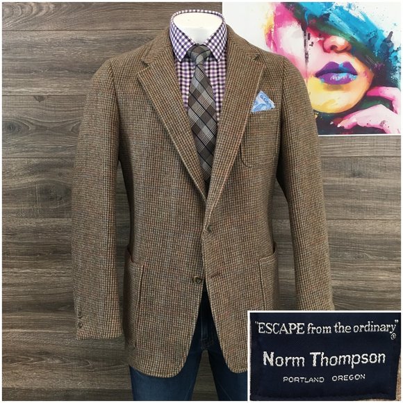 Norm Thompson Other - Vintage Tweed Mens Long Coat Sport Blazer Wool - 44L
